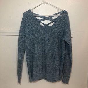 Blue Sweater- crossed detailing
